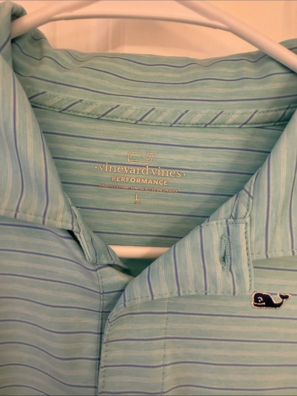 Vineyard Vines Men's Striped Polo in Aqua and Blue (kids large)
